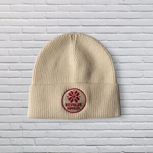 Revolve Aspen Co. Cream and Red Beanie